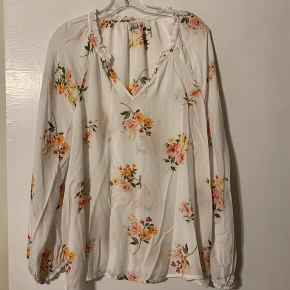 NWT - OLD NAVY Women's XL Ivory Floral Long Sleeve V-Neck Blouse #710 Boho Chic - Picture 2 of 5
